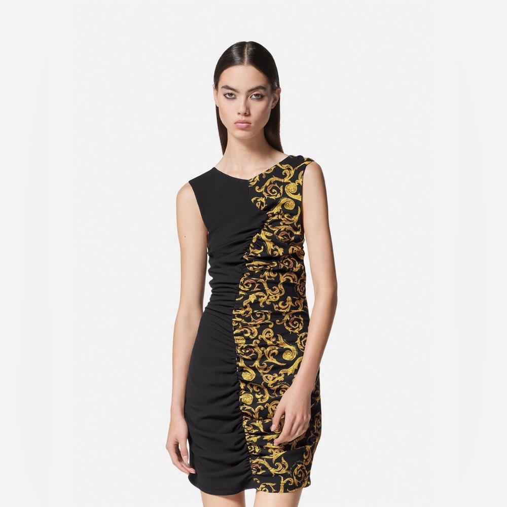 NWT Versace Jeans Couture Sketch Couture Print Ruched Minidress